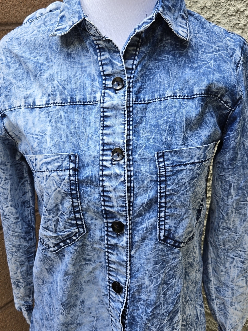 Thrill Jeans Brooklyn Light Blue Acid-Wash Denim Shirt Dress - Picture 2 of 9